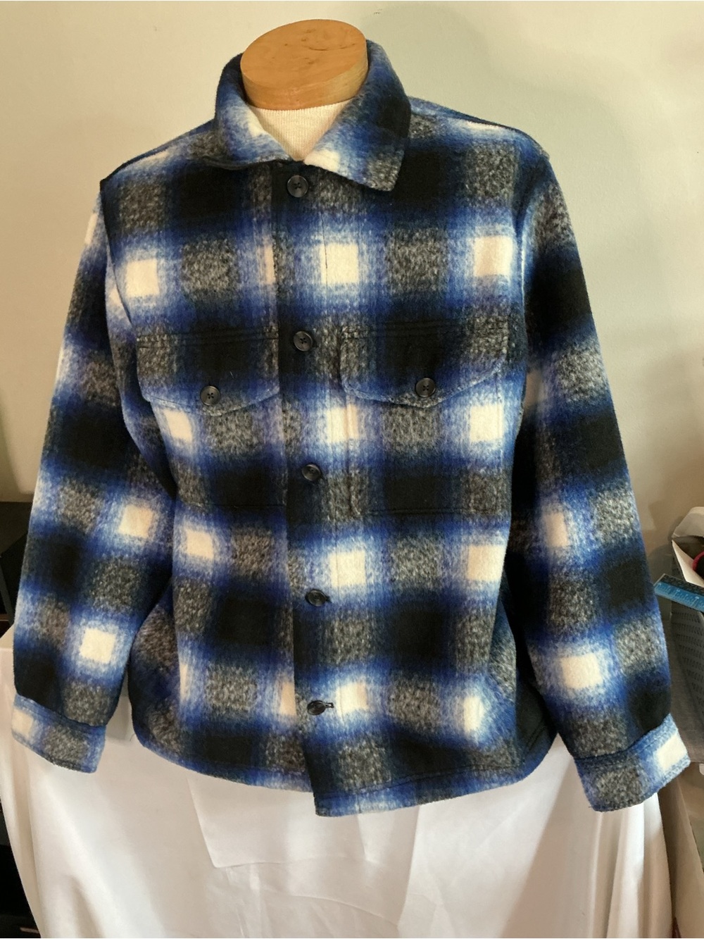 Old Navy Blue, Black & White Plaid Shirt Jacket